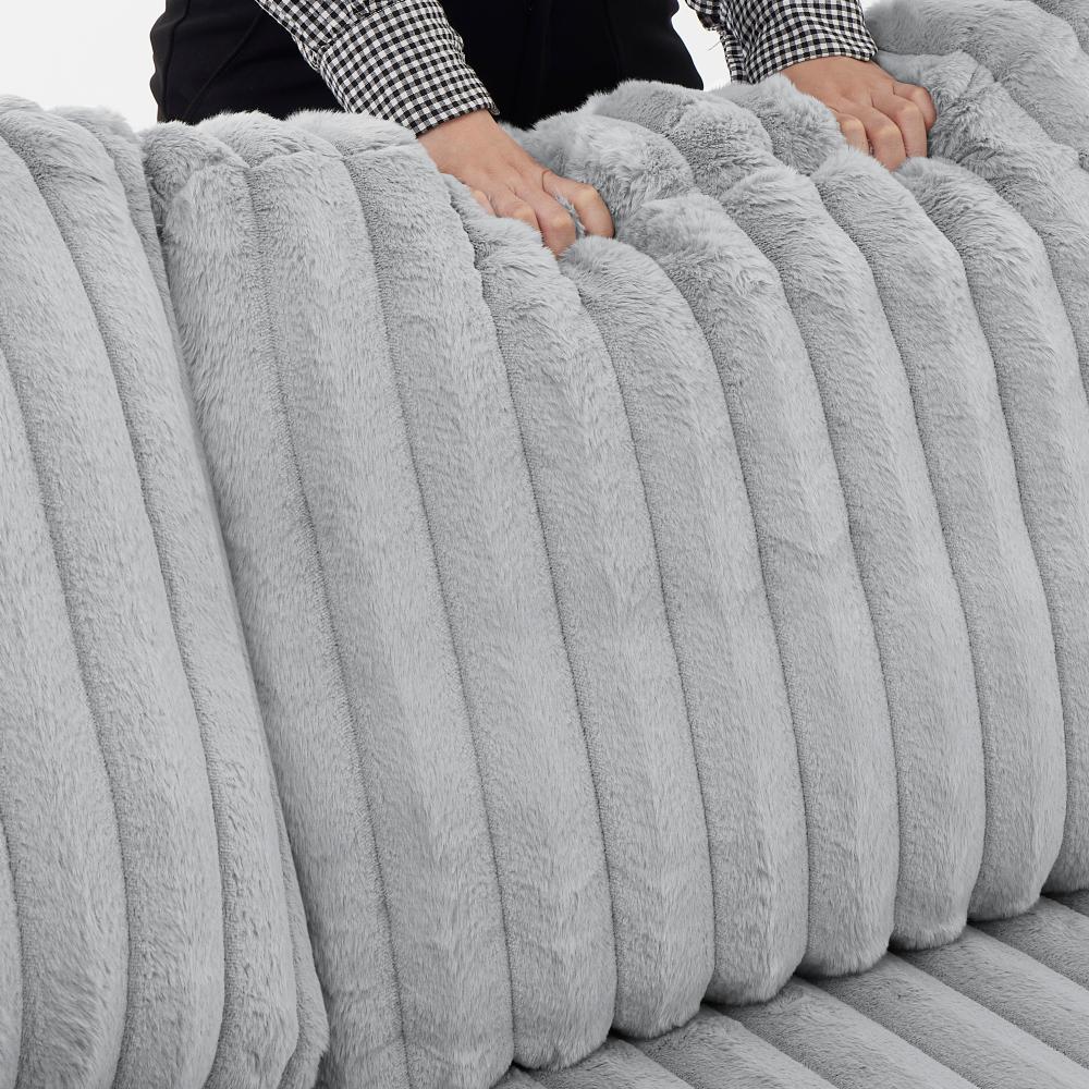 U Shaped convertible Sectional Sofa corduroy fabric couch with pull out bed
