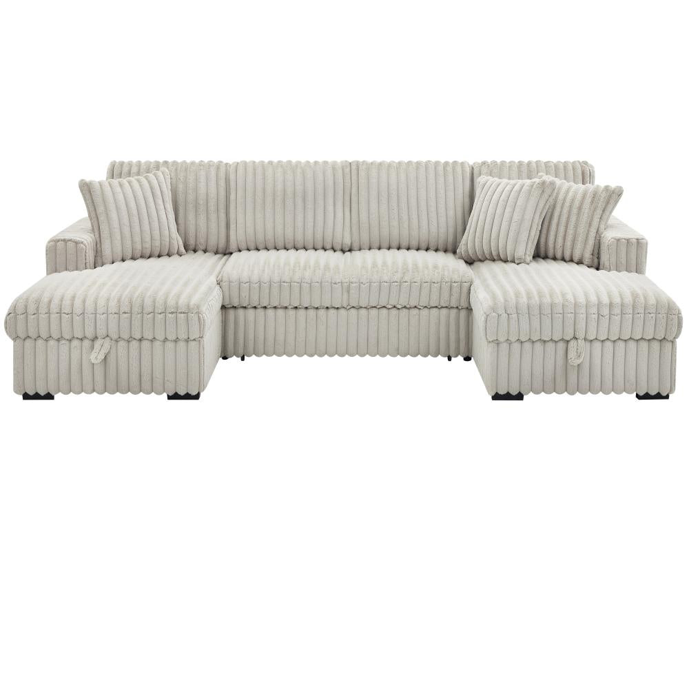Convertible U shape sleeper sectional couch with pull out bed