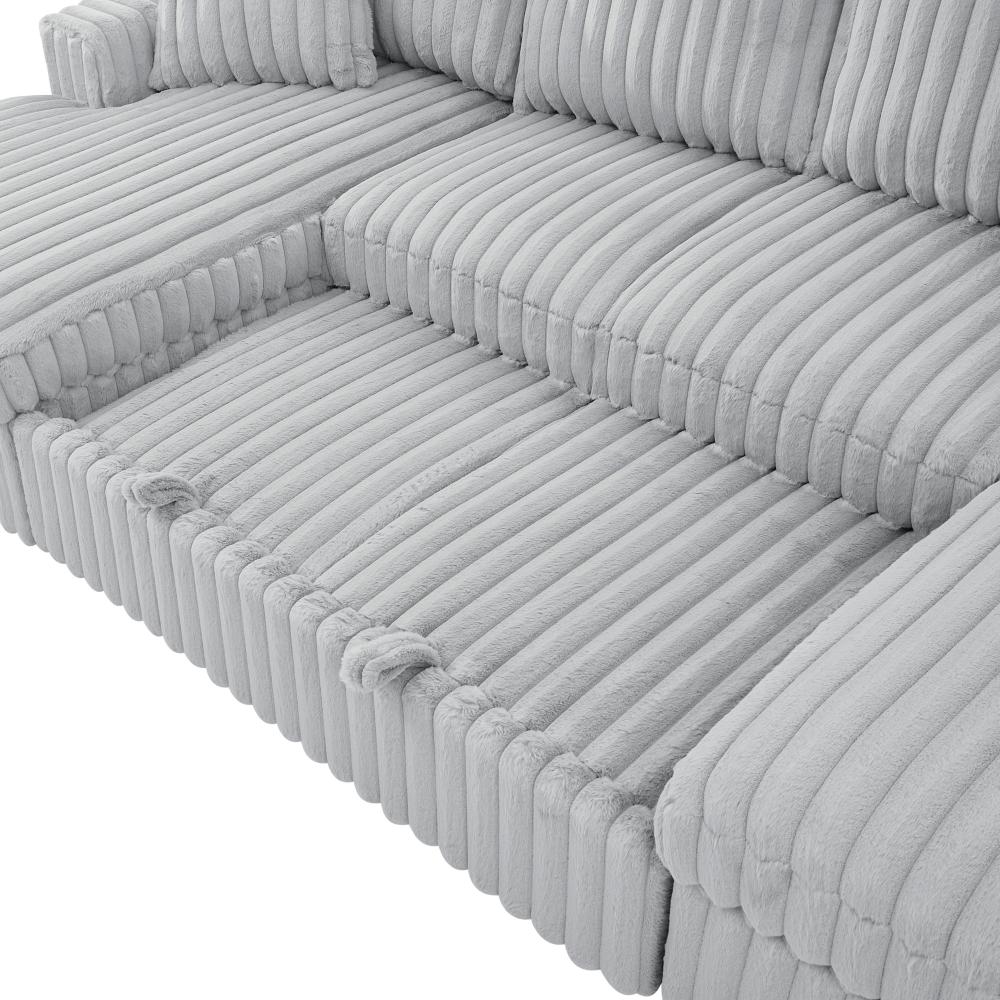 U Shaped convertible Sectional Sofa corduroy fabric couch with pull out bed