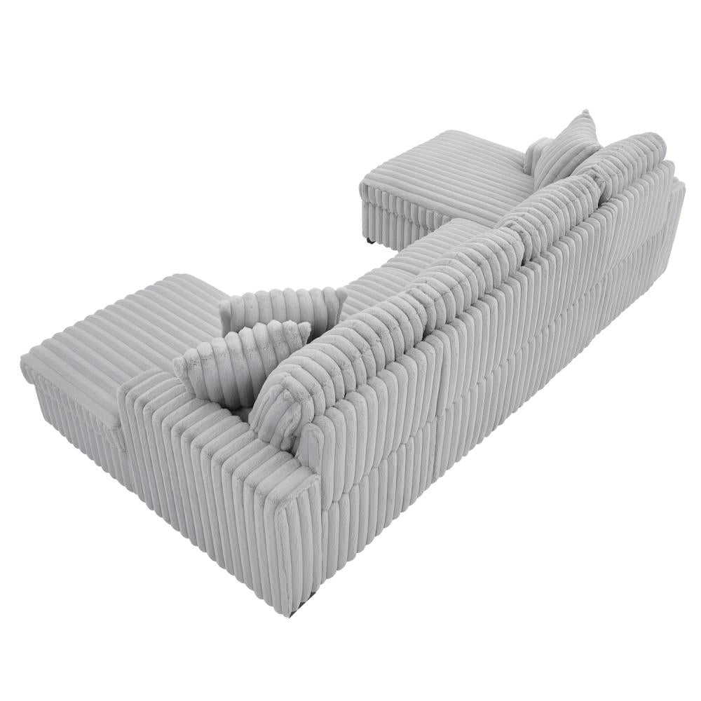 U Shaped convertible Sectional Sofa corduroy fabric couch with pull out bed