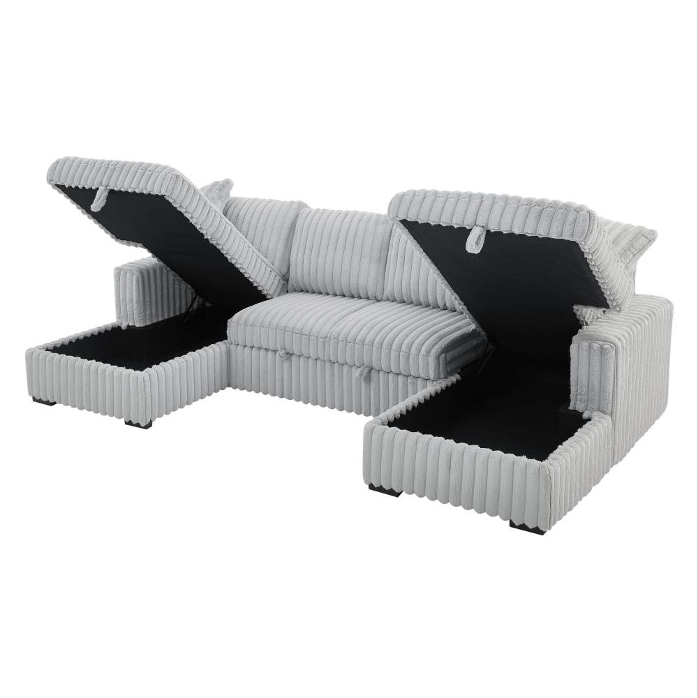 U Shaped convertible Sectional Sofa corduroy fabric couch with pull out bed