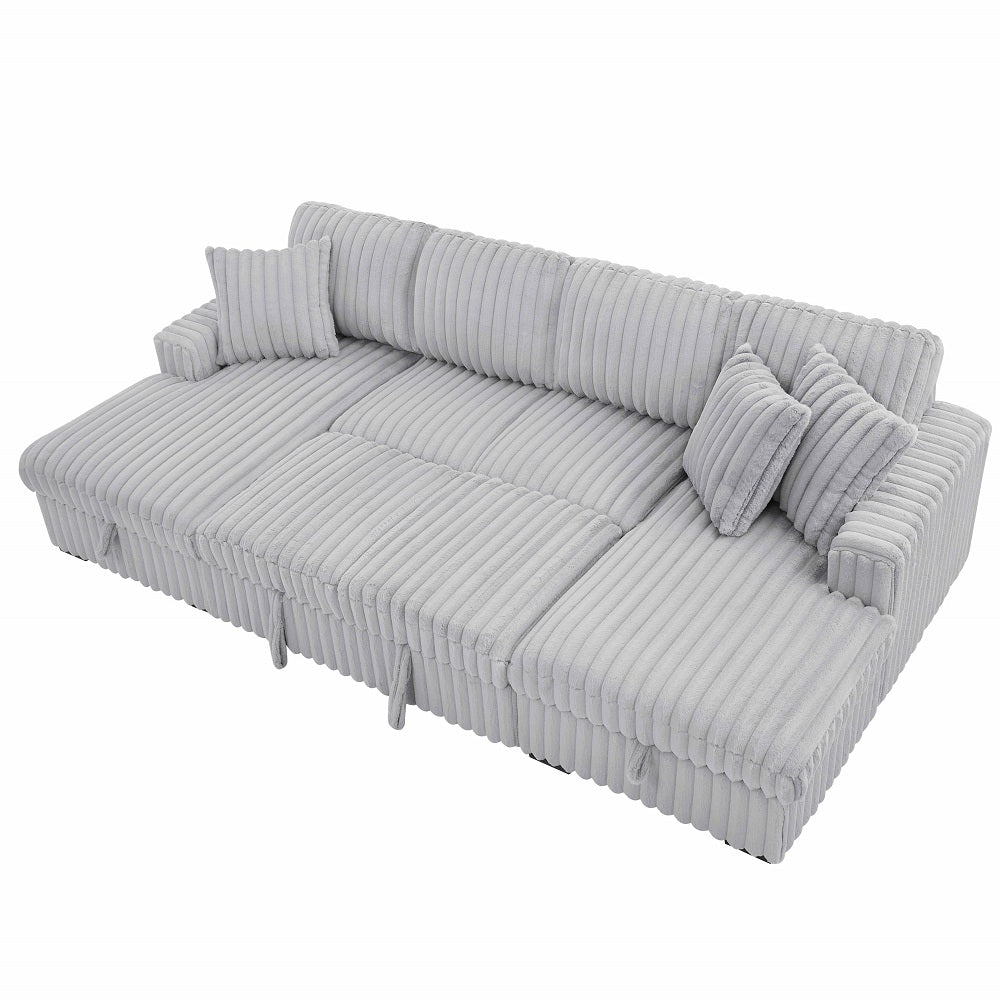 U Shaped convertible Sectional Sofa corduroy fabric couch with pull out bed