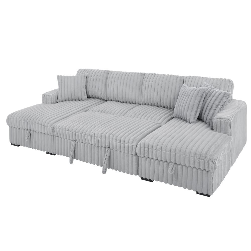 U Shaped convertible Sectional Sofa corduroy fabric couch with pull out bed