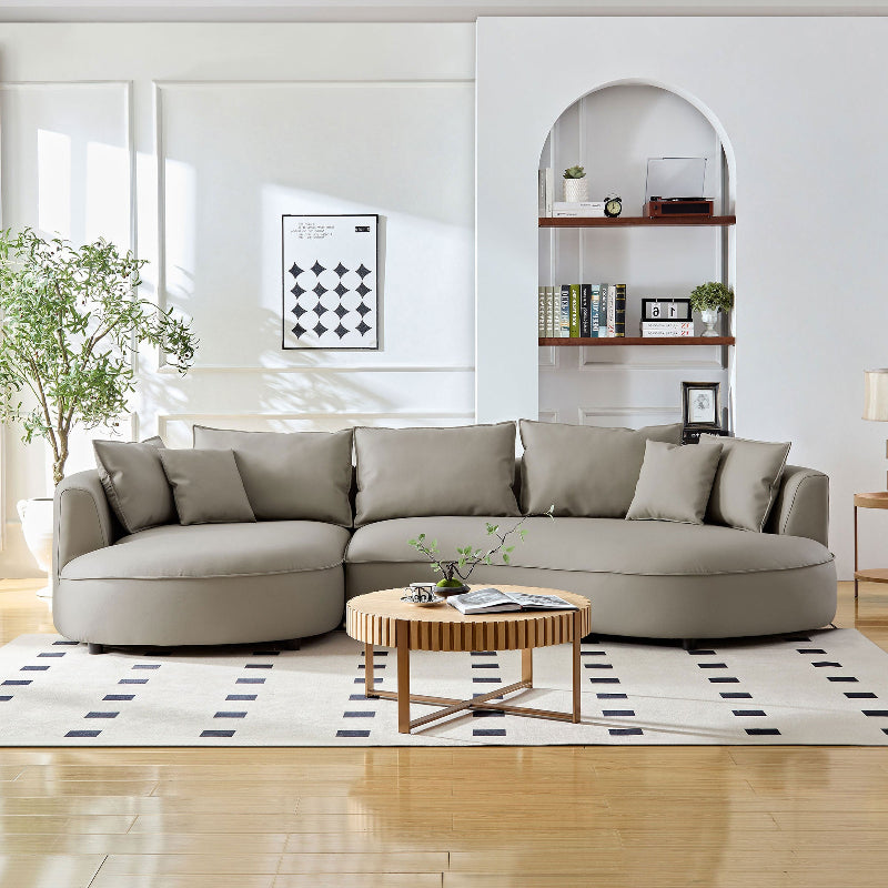 Modern Sectional curved L-shape leather Sofa Couch gray