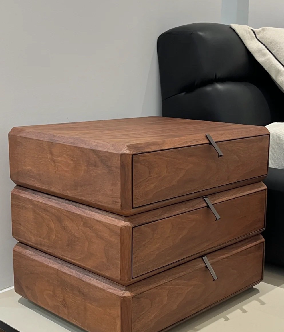 Wood rotating nightstand with trio-layers drawers