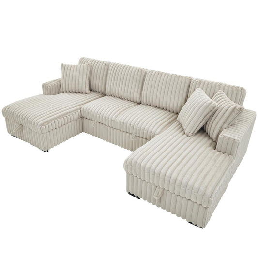Convertible U shape sleeper sectional couch with pull out bed