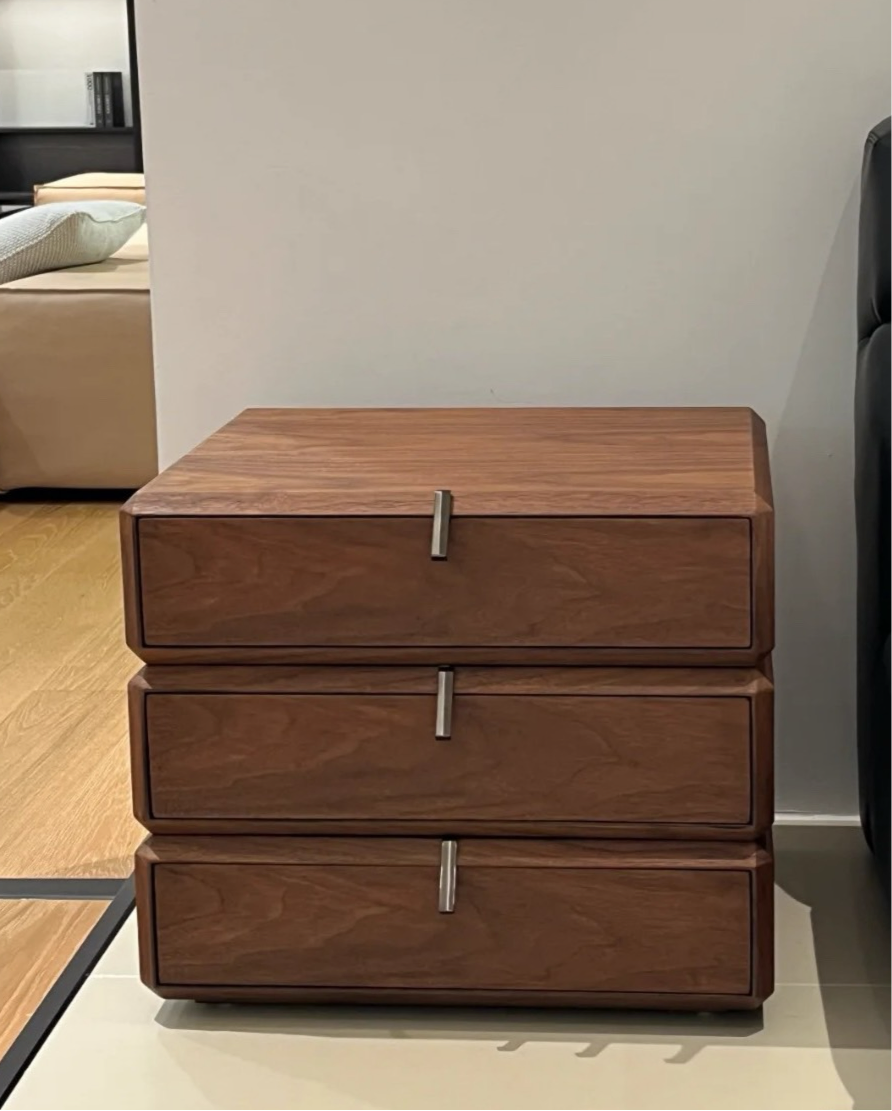 Wood rotating nightstand with trio-layers drawers