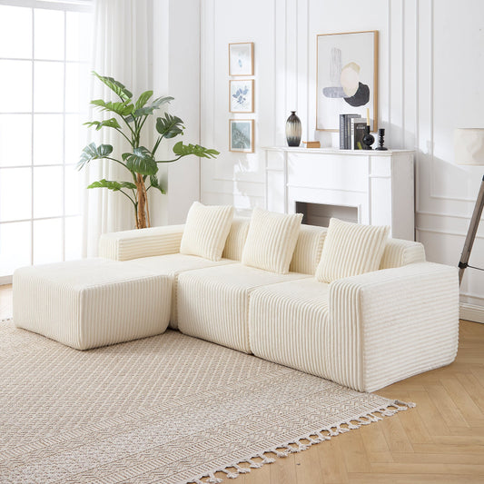 Rearrangeable & reversible modular corduroy sectional sofa beige