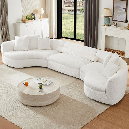 curved sofa U-shape couch with symmetric chaise white boucle fabric