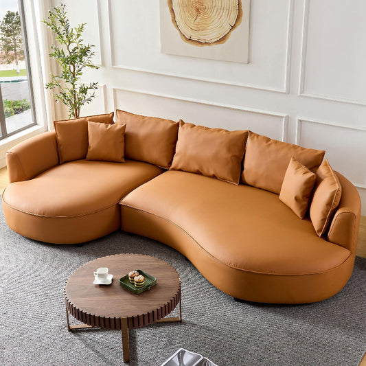 Curved sectional sofa couch in orange