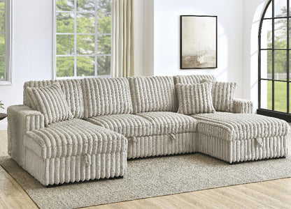 U Shaped convertible Sectional Sofa corduroy fabric couch with pull out bed