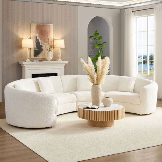 Comfy Upholstered boucle fabric round Curved U-shape sectional Sofa