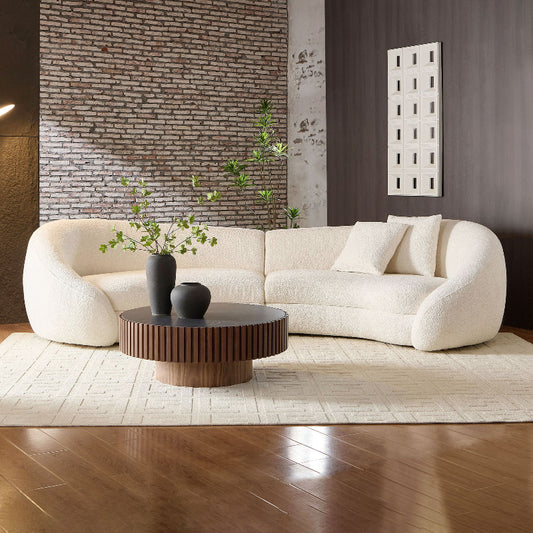 Modern sectional Curved Sofa Couch boucle fabric white