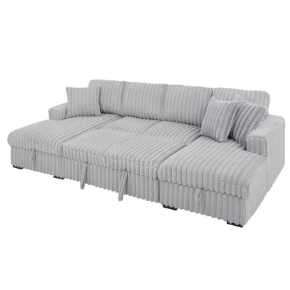 U Shaped convertible Sectional Sofa corduroy fabric couch with pull out bed