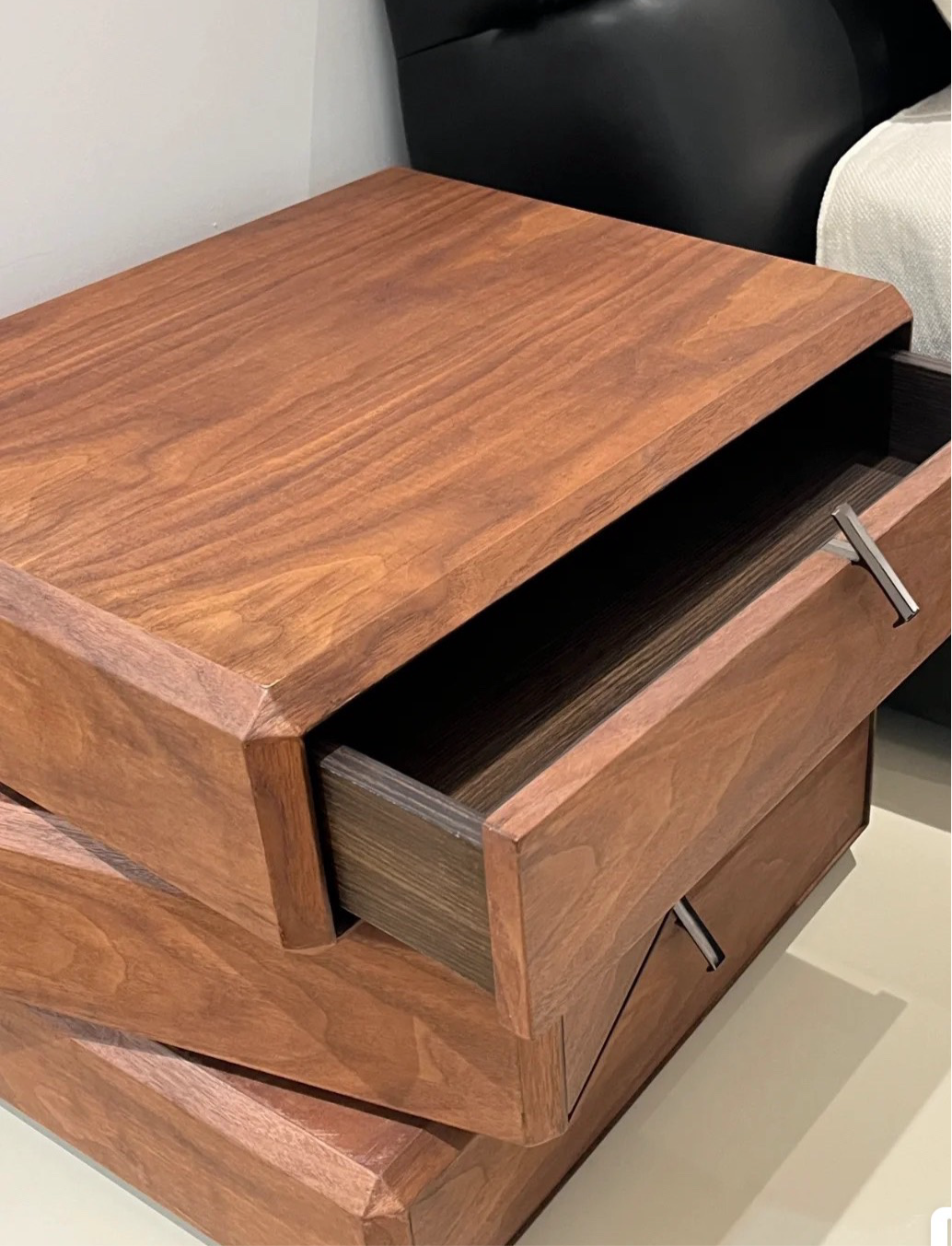 Wood rotating nightstand with trio-layers drawers