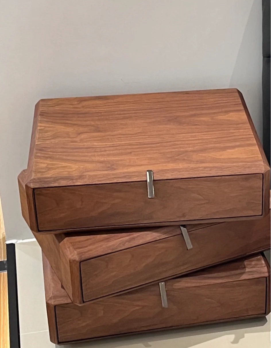 Wood rotating nightstand with trio-layers drawers