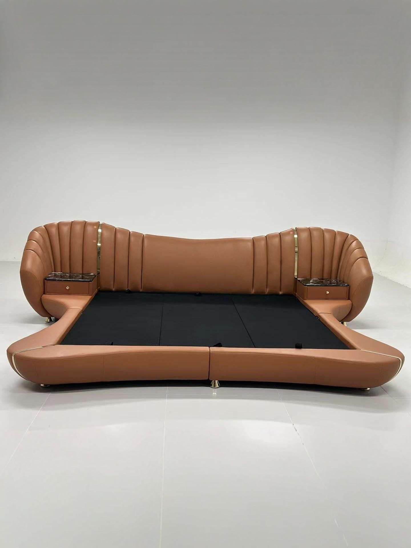 New design king size brown leather bed