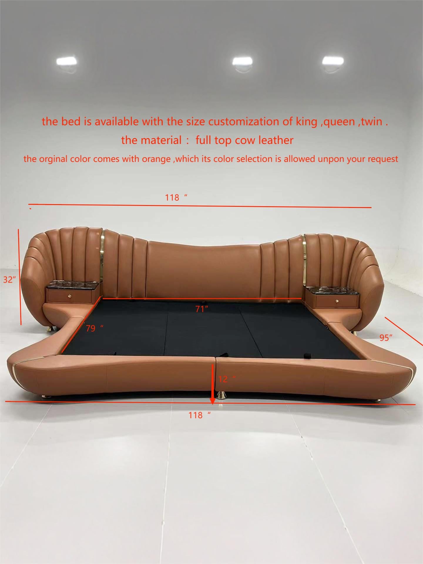 New design king size brown leather bed