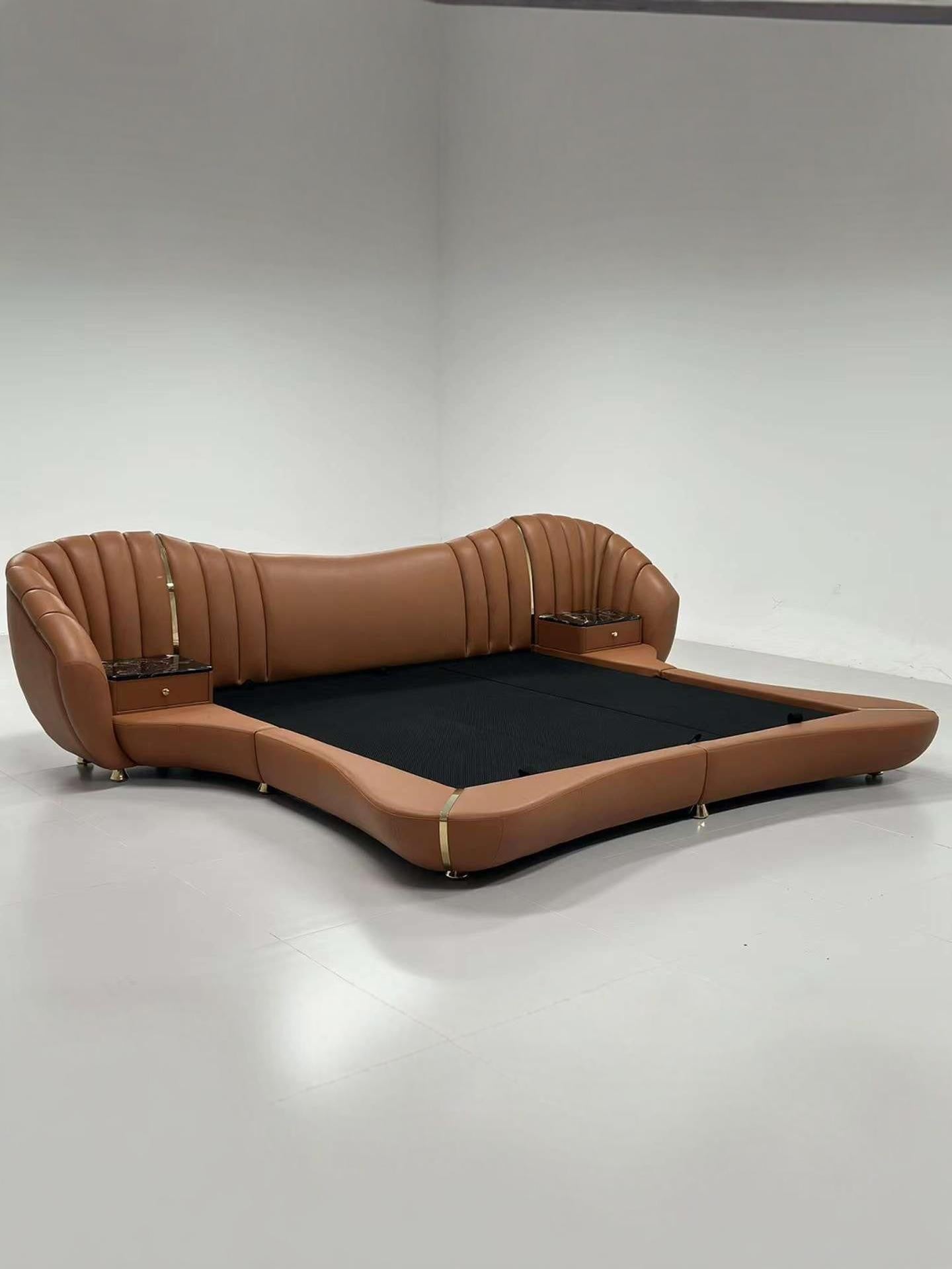 New design king size brown leather bed