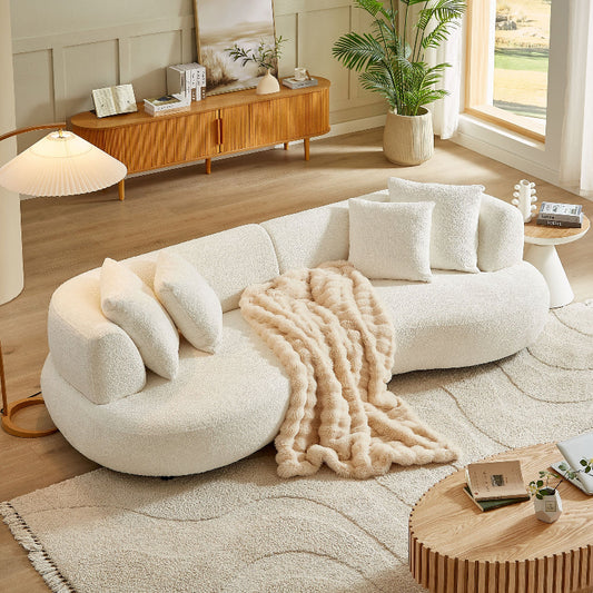 Modern Sectional Curved Sofa Couch boucle fabric white